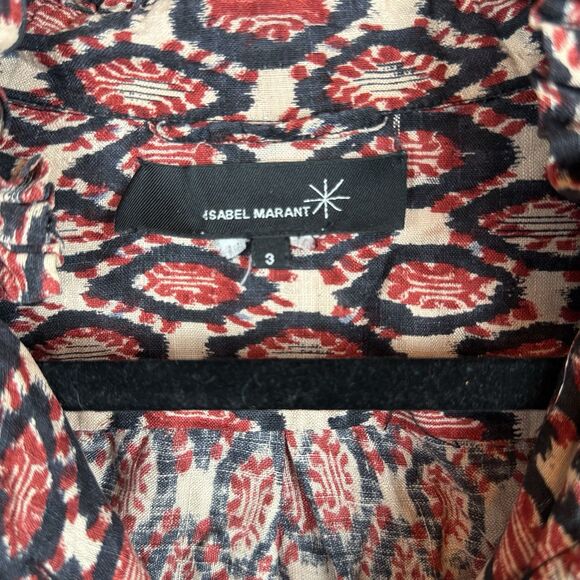 Isabel Marant red black geometric silk dress ruffled collar Size 3 *damaged read - Picture 4 of 7